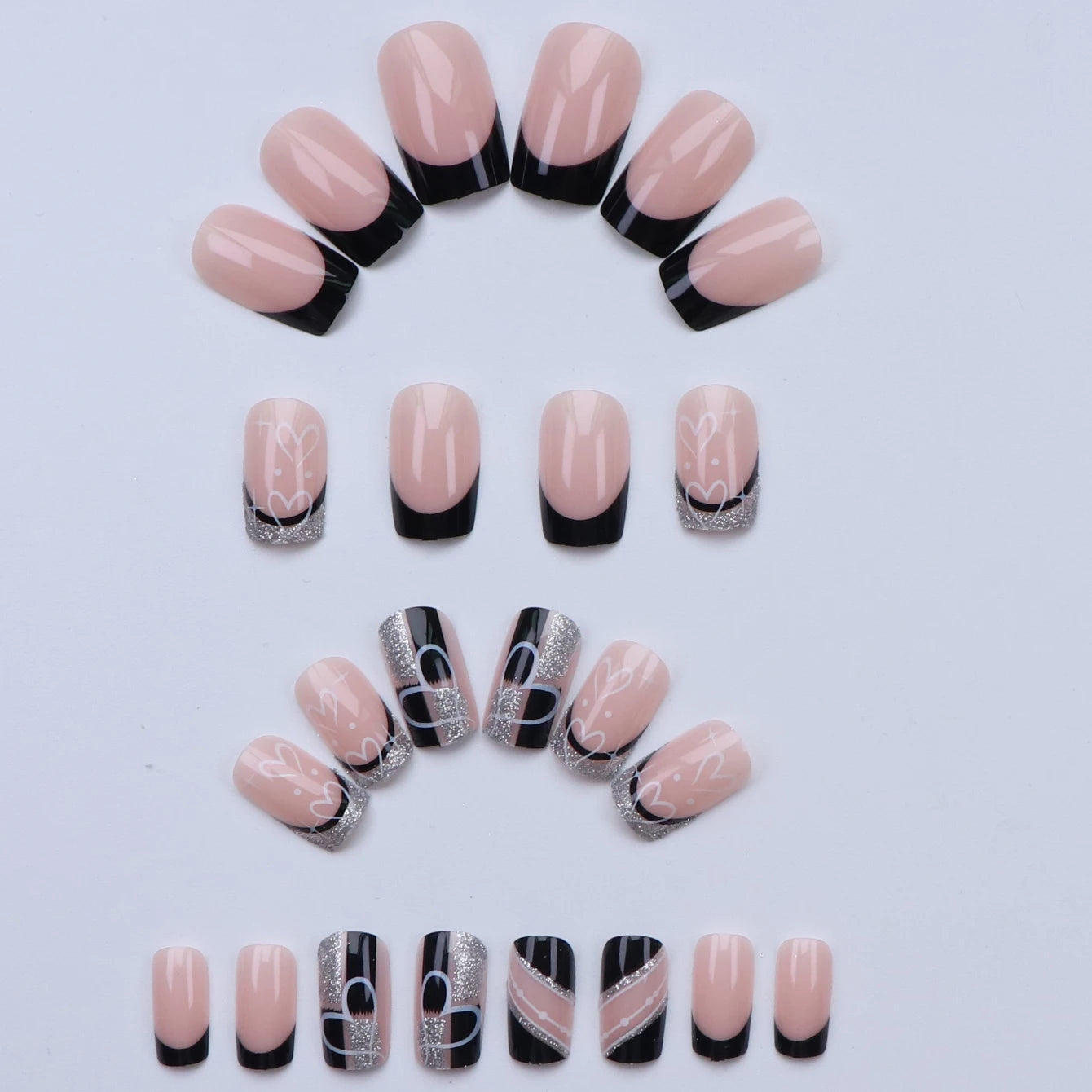24PCS Square Press-Shaped Nails Of Medium Length - French Pointed Press-Shaped Heart-Shaped Design, Bright pink Ffalse Nails