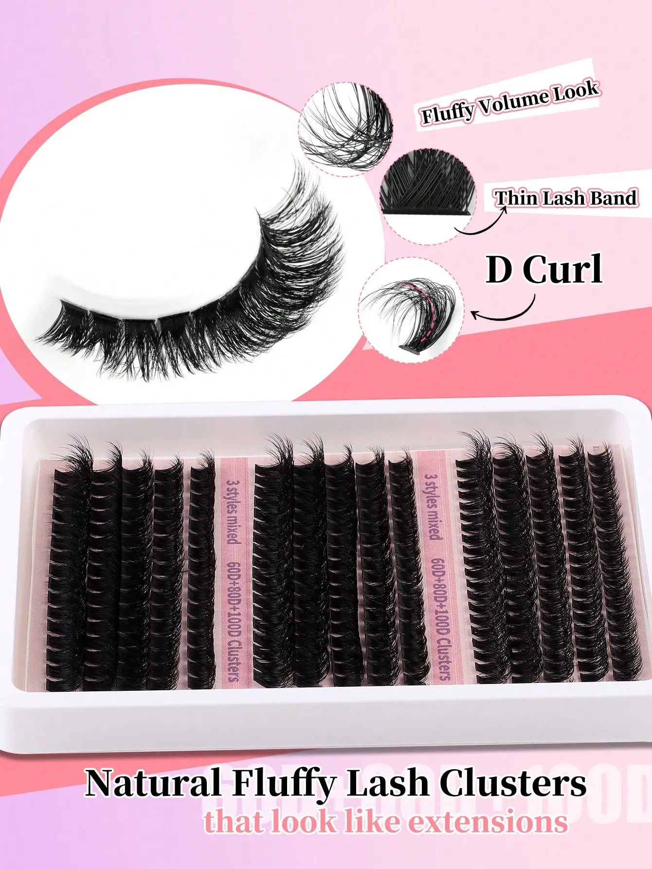 270Pcs Individual Lash Clusters High Capacity 60D+80D+100D D Curl 10-18mm DIY Lash Clusters Natural Look&Extra Thick&Wispy&Ultra