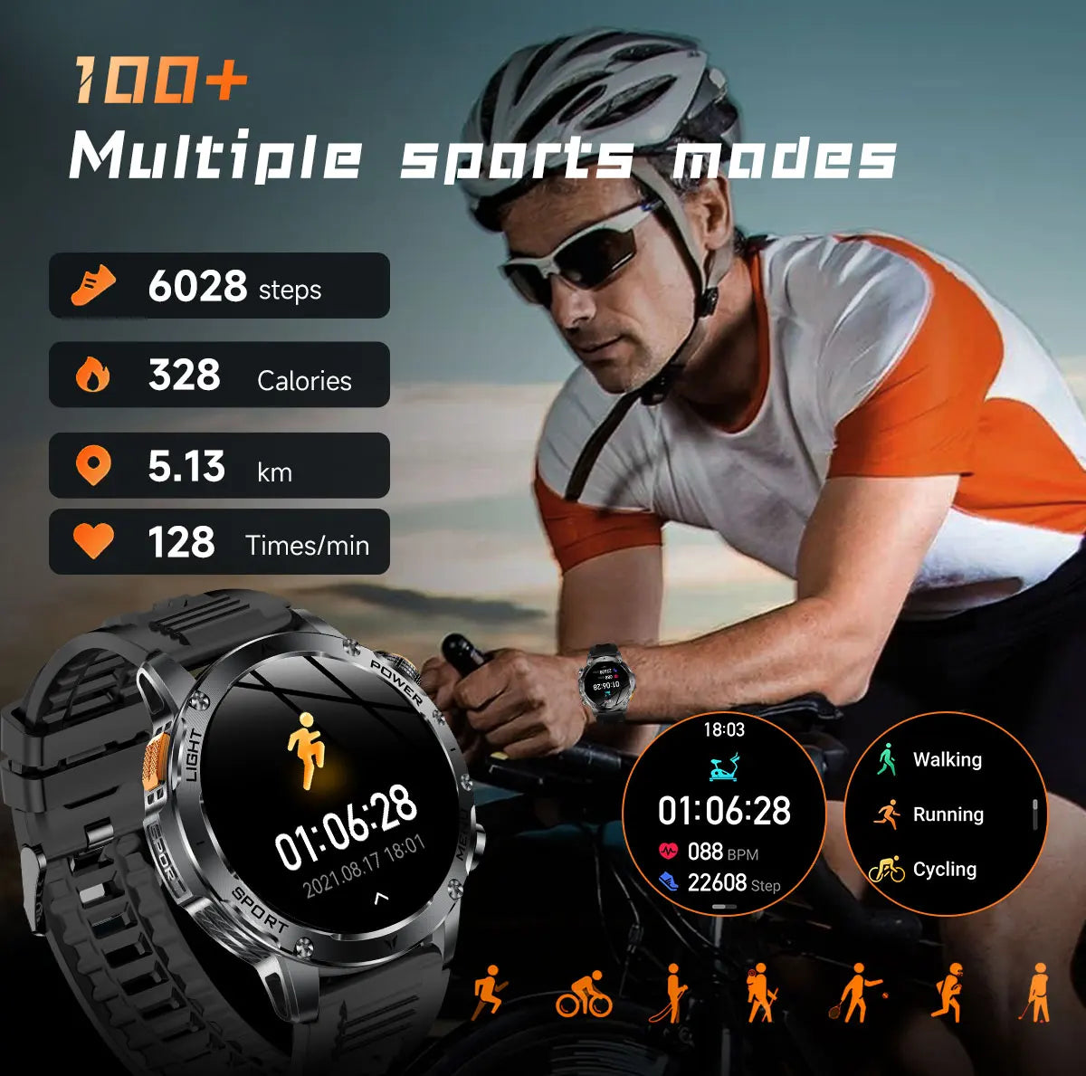 2025 Outdoor New 1000mAh Battery T-Rex 3 Military Grade Smart Watch Men IP69K Waterproof GPS HD Bluetooth Call 100+Sports Watch