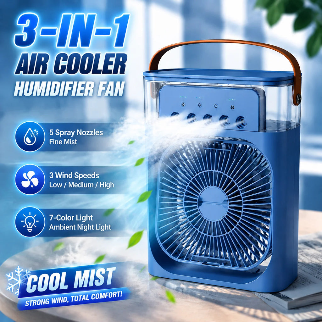 3-in-1 Fan Air Conditioner LED Lamp Portable Humidifier Air Conditioner Fan 3/4/100 Speed Settings Outdoor Ice Pack/spray Fan