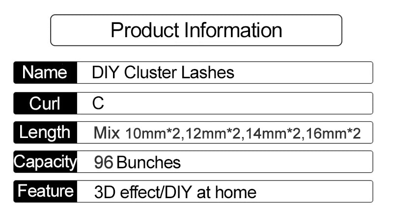 FAIRYTIS Self Adhesive Eyelashes 96 PCS Pre-Glued Cluster Lashes No Glue No Remover 10-16mm C Curl 1 Step DIY Lash Save Time