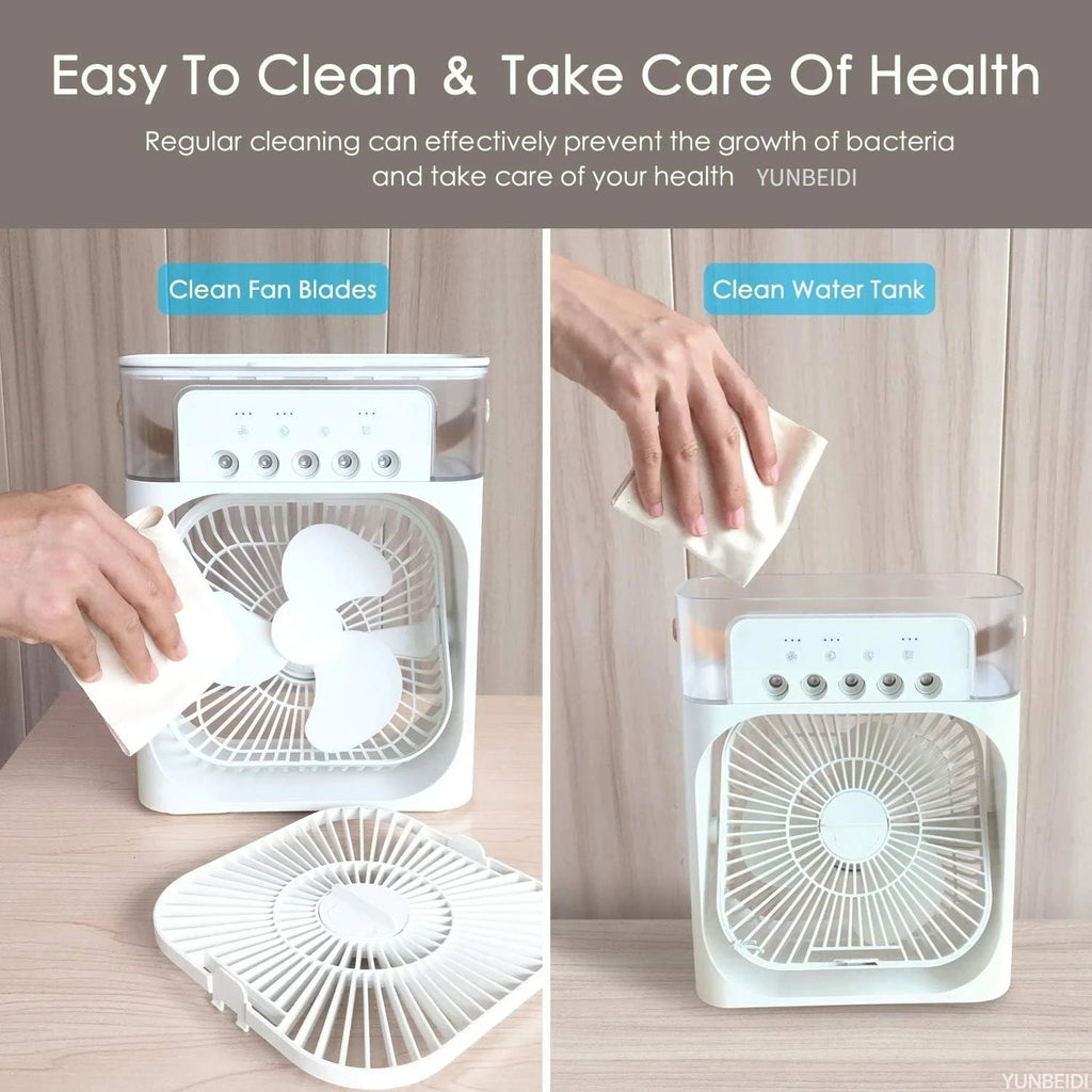 3-in-1 Fan Air Conditioner LED Lamp Portable Humidifier Air Conditioner Fan 3/4/100 Speed Settings Outdoor Ice Pack/spray Fan