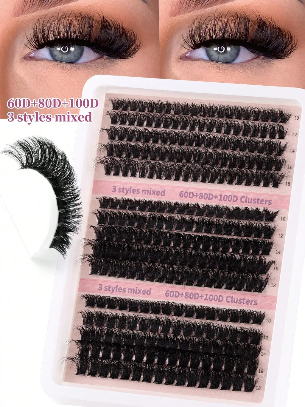 270Pcs Individual Lash Clusters High Capacity 60D+80D+100D D Curl 10-18mm DIY Lash Clusters Natural Look&Extra Thick&Wispy&Ultra