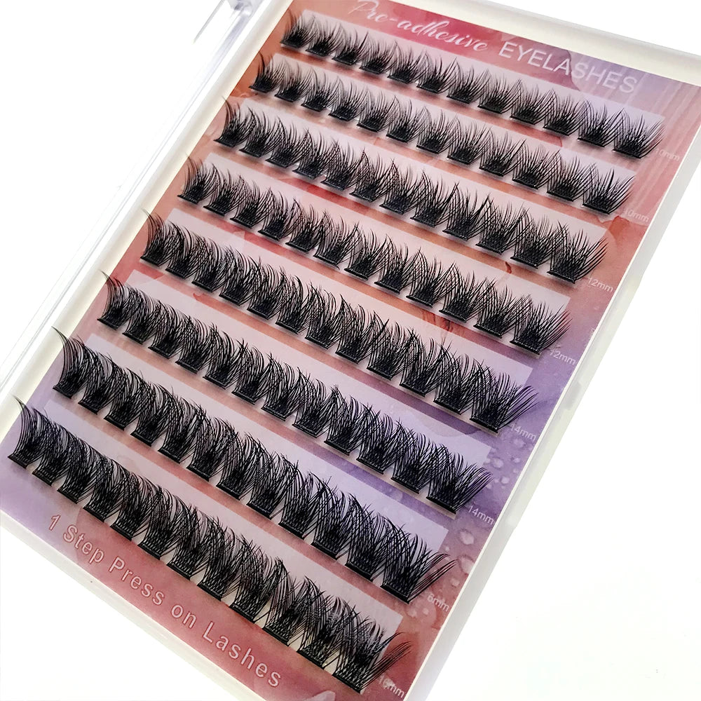 FAIRYTIS Self Adhesive Eyelashes 96 PCS Pre-Glued Cluster Lashes No Glue No Remover 10-16mm C Curl 1 Step DIY Lash Save Time