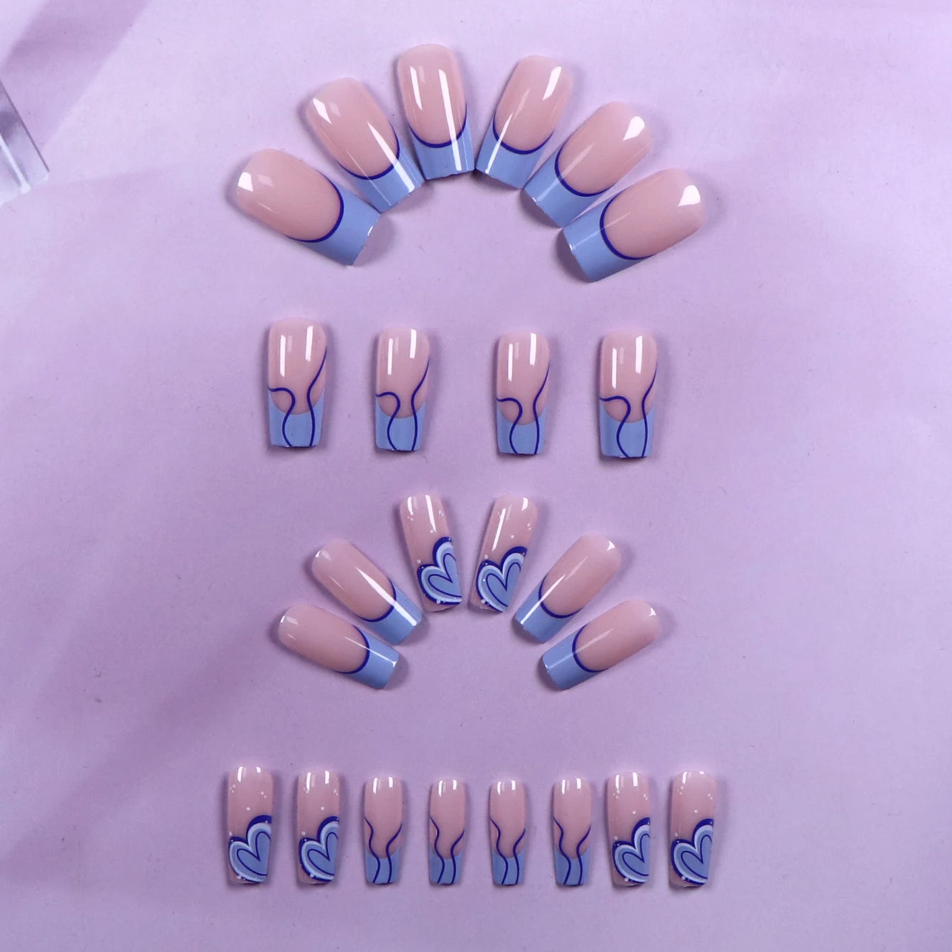 24PCS Square Press-Shaped Nails Of Medium Length - French Pointed Press-Shaped Heart-Shaped Design, Bright pink Ffalse Nails