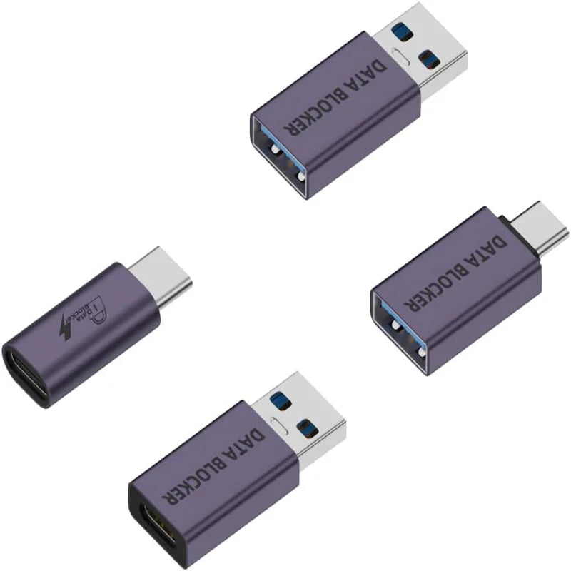 4-Pack Data Blocker Adapter Set,USB-C to C Female,USB-C to A Female,USB-A to C Female,USB-A to A Female,Safe Travel,Anti-Hacking