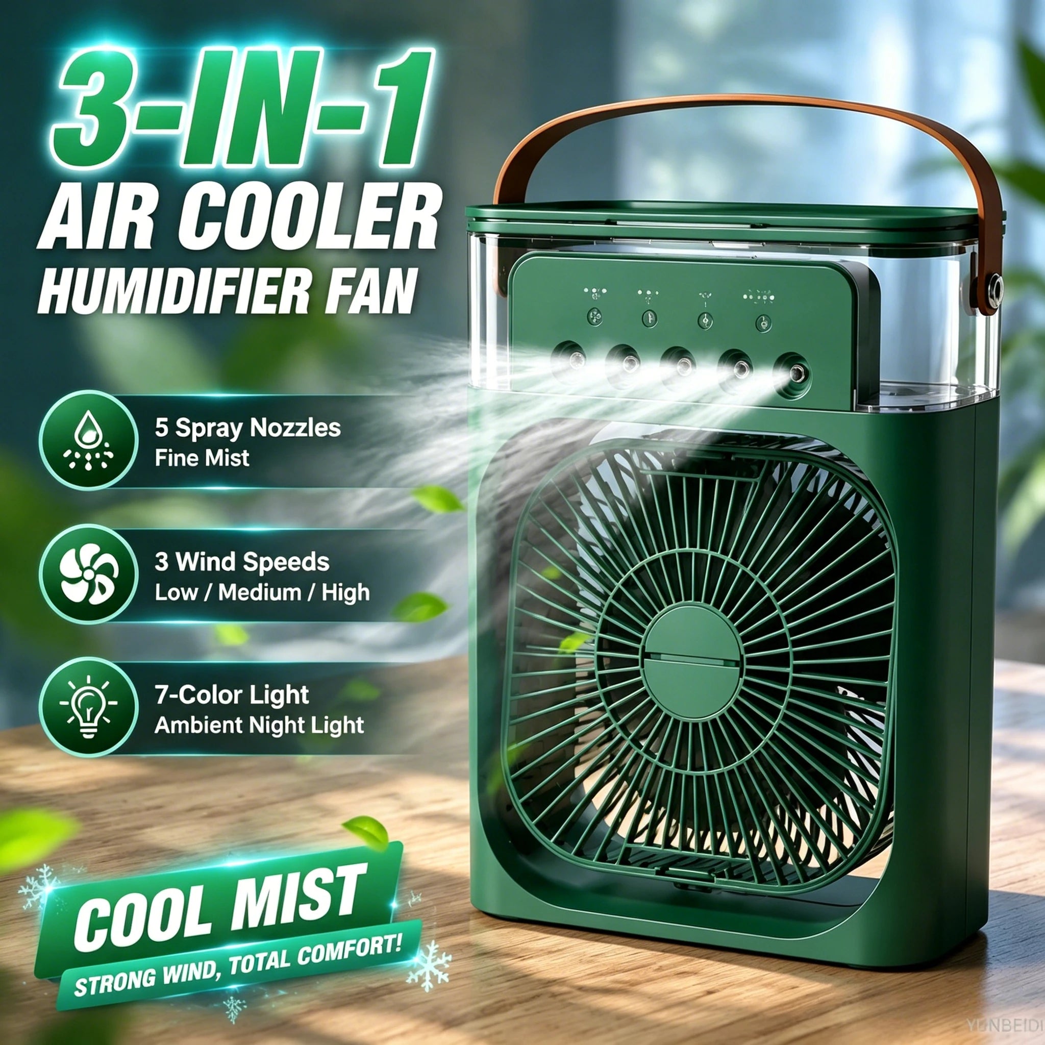 3-in-1 Fan Air Conditioner LED Lamp Portable Humidifier Air Conditioner Fan 3/4/100 Speed Settings Outdoor Ice Pack/spray Fan