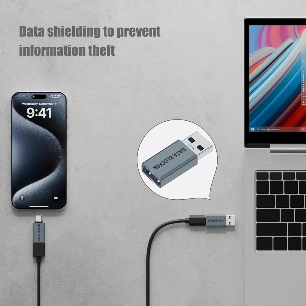 4-Pack Data Blocker Adapter Set,USB-C to C Female,USB-C to A Female,USB-A to C Female,USB-A to A Female,Safe Travel,Anti-Hacking