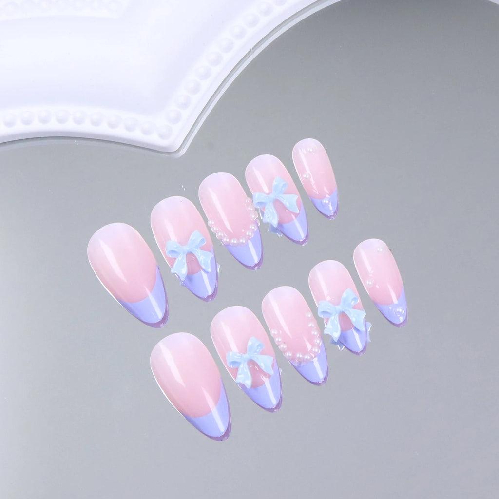 24PCS Square Press-Shaped Nails Of Medium Length - French Pointed Press-Shaped Heart-Shaped Design, Bright pink Ffalse Nails