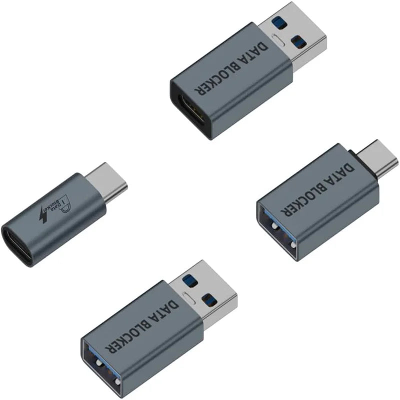 4-Pack Data Blocker Adapter Set,USB-C to C Female,USB-C to A Female,USB-A to C Female,USB-A to A Female,Safe Travel,Anti-Hacking