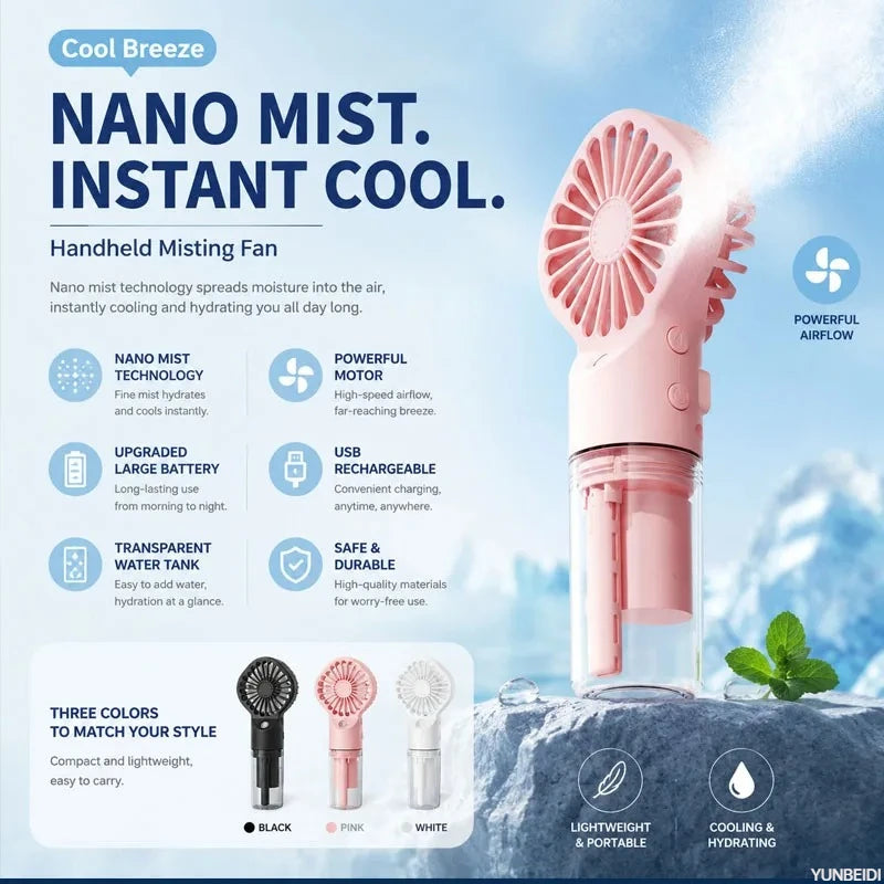 3-in-1 Fan Air Conditioner LED Lamp Portable Humidifier Air Conditioner Fan 3/4/100 Speed Settings Outdoor Ice Pack/spray Fan