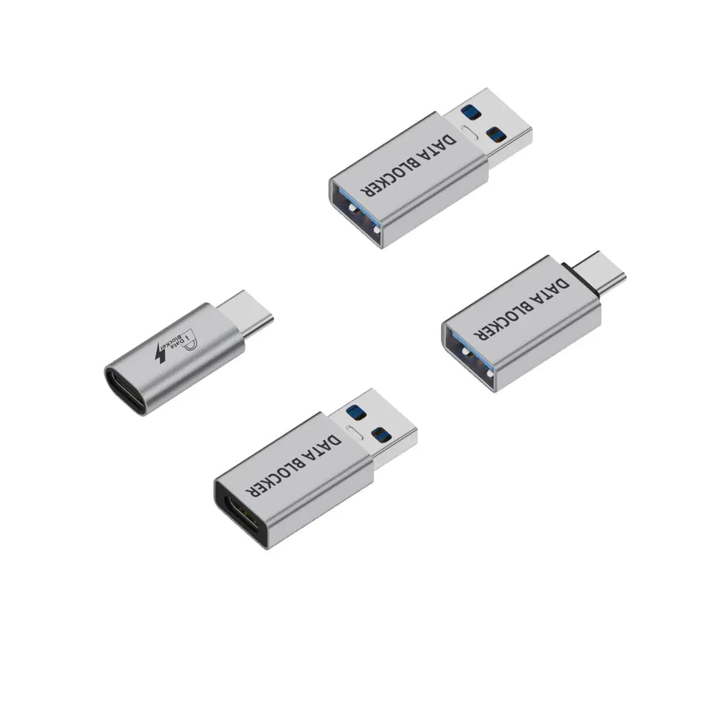4-Pack Data Blocker Adapter Set,USB-C to C Female,USB-C to A Female,USB-A to C Female,USB-A to A Female,Safe Travel,Anti-Hacking