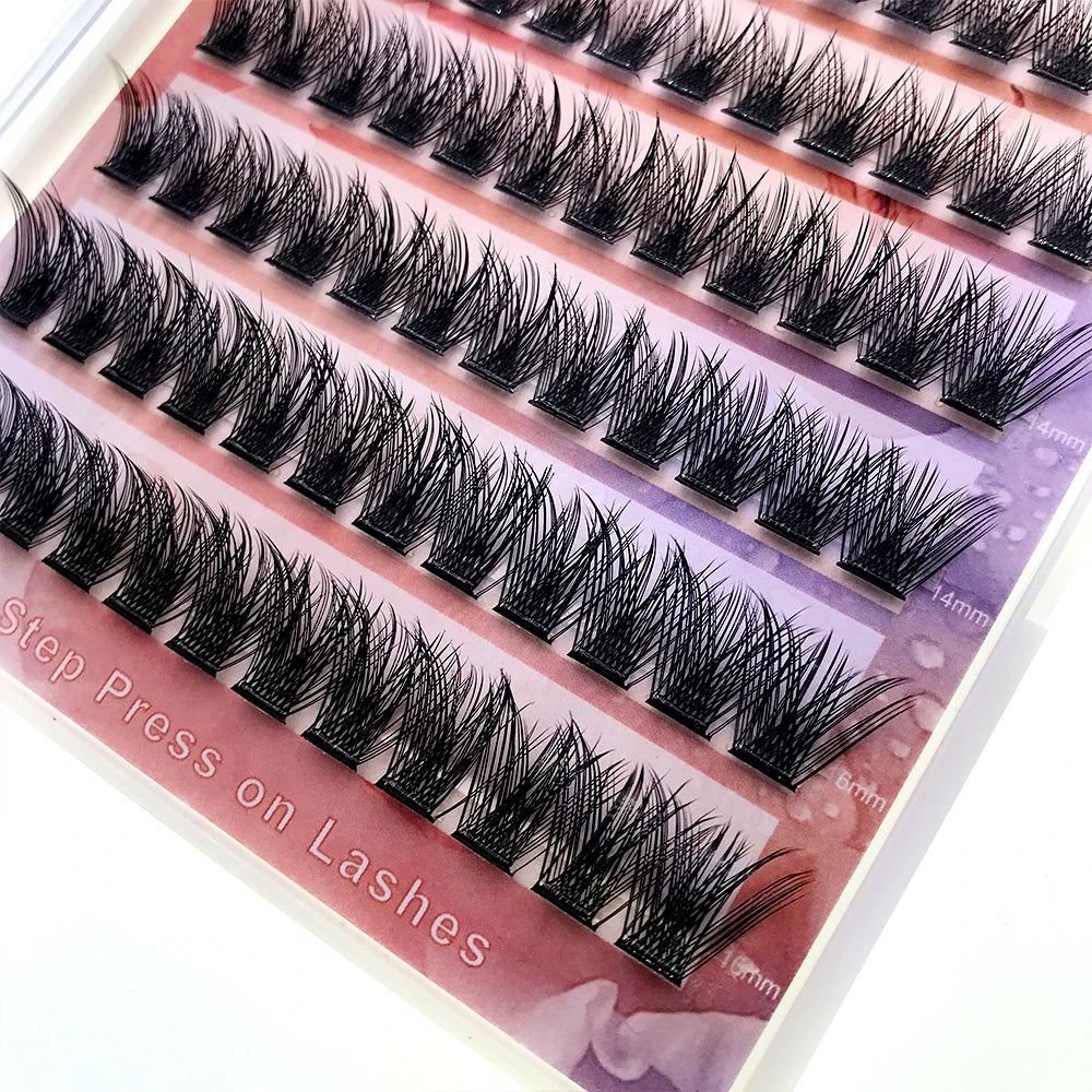 FAIRYTIS Self Adhesive Eyelashes 96 PCS Pre-Glued Cluster Lashes No Glue No Remover 10-16mm C Curl 1 Step DIY Lash Save Time