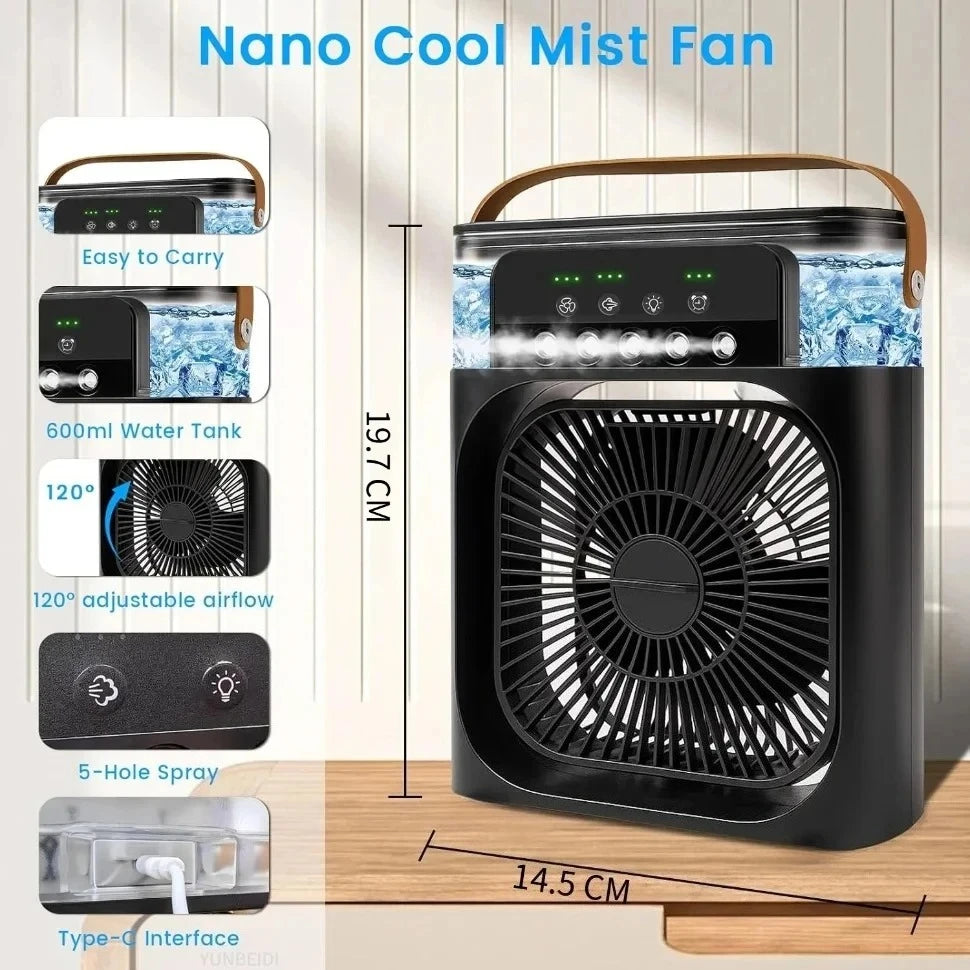 3-in-1 Fan Air Conditioner LED Lamp Portable Humidifier Air Conditioner Fan 3/4/100 Speed Settings Outdoor Ice Pack/spray Fan