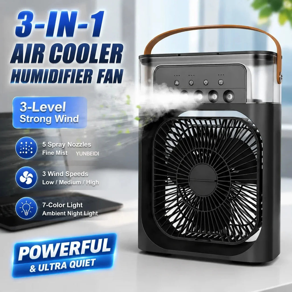 3-in-1 Fan Air Conditioner LED Lamp Portable Humidifier Air Conditioner Fan 3/4/100 Speed Settings Outdoor Ice Pack/spray Fan